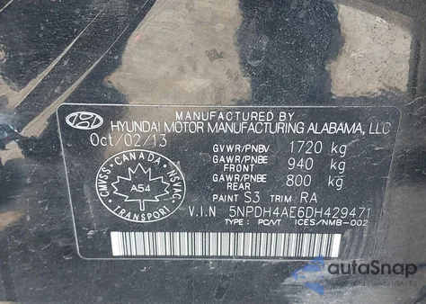 2013 Hyundai Elantra Gls from USA, damaged, VIN 5NPDH4AE6DH429471